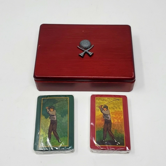 Vintage Golf Classic Collections Playing Cards Wood Box Unopened Taiwan Cards - Picture 1 of 4